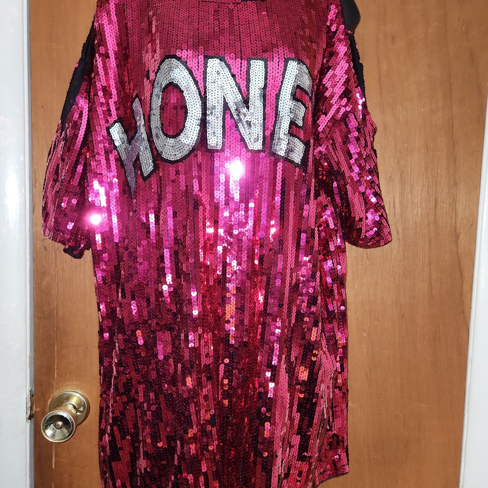 Pink Sequin Dress with Silver Lettering